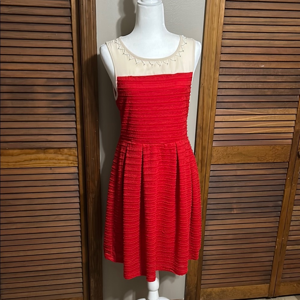 41 Hawthorn Red Pleated Fit and Flare Dress